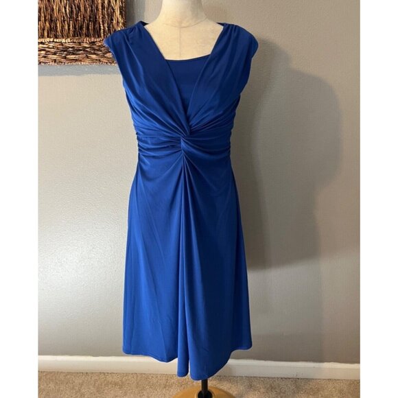 Chaps Ralph Lauren Dress M Medium Blue Knotted Stretch Career Church Washable - Picture 1 of 8